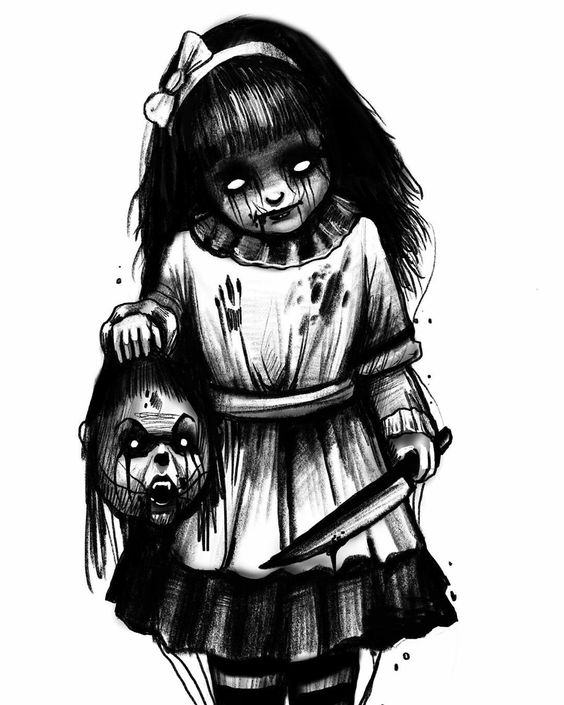 scary doll drawing