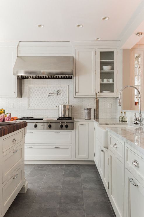 Kitchen Floor Tile Ideas With Dark Cabinets - Supreme White Quartzite - Transitional Kitchen
