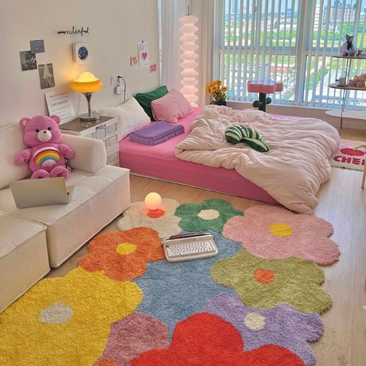 Childrens Bedroom Decor - Flowers Tufted Bedroom Floor Mat