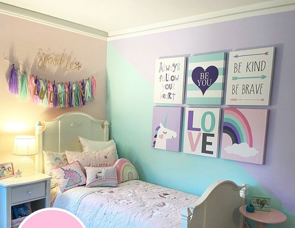 Girls Bedroom Decor - Purple Unicorn Wall Art for Girl Room Decor