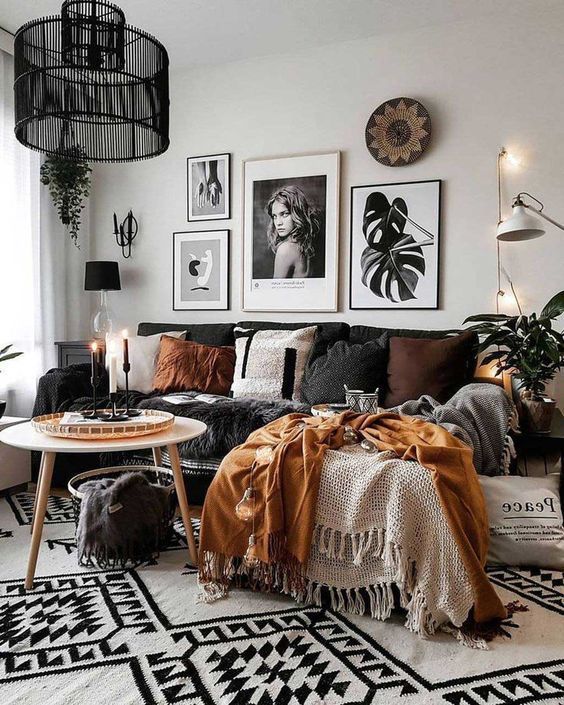 White and Black Living Room Ideas - White and Black Boho Living Room Decor Ideas