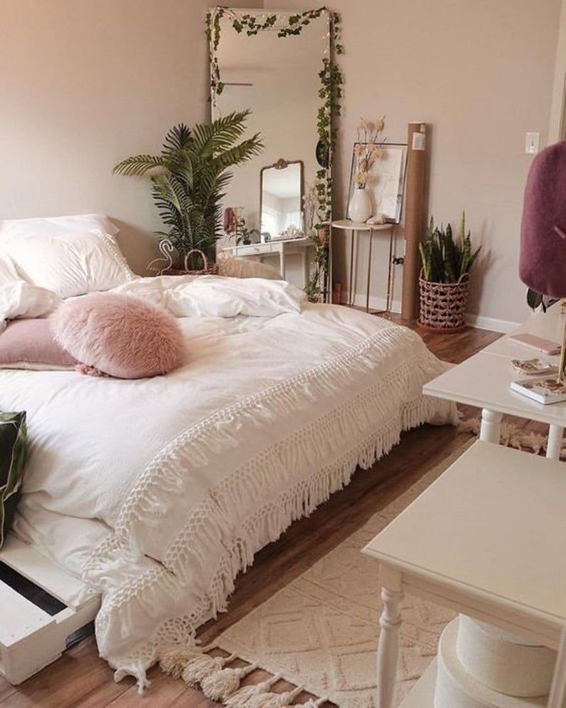 Boho Bedroom Decor - Cotton White Duvet Bohemian Bedroom Decor