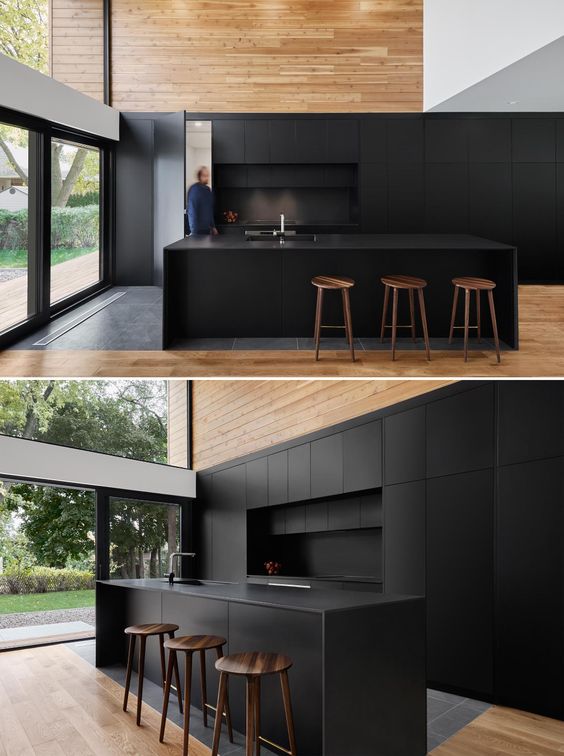 Matte Black Kitchen Cabinets - Matte Black kitchen cabinets white countertops