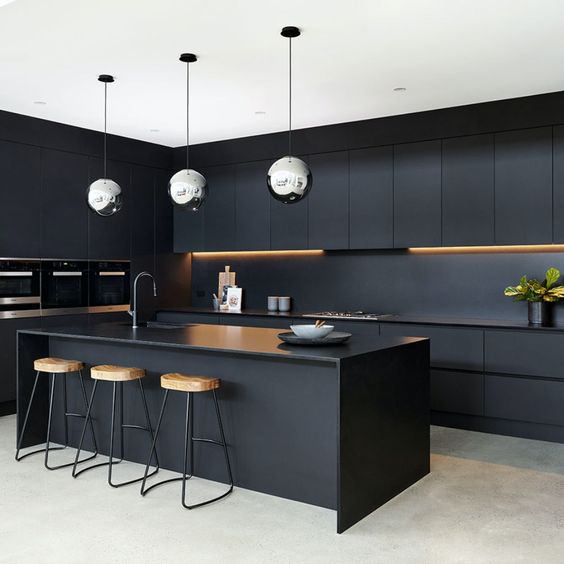 Matte Black Kitchen Cabinets - Matte Painted black kitchen cabinets