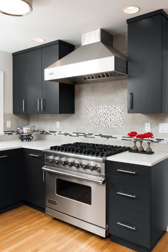 Matte Black Kitchen Cabinets - Matte black flat panel kitchen cabinets