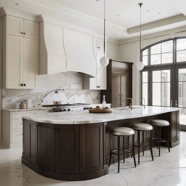 Modern curved edge kitchen island