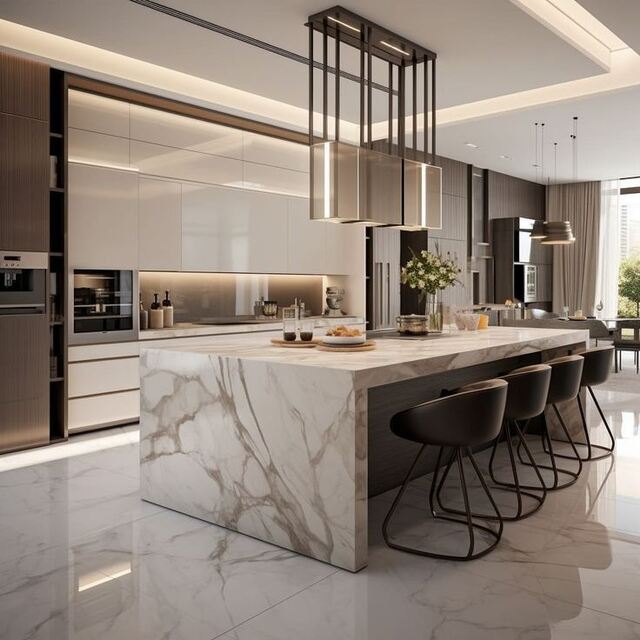 Marble Top Kitchen Island with Seating