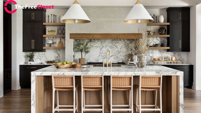 Waterfall kitchen island with seating