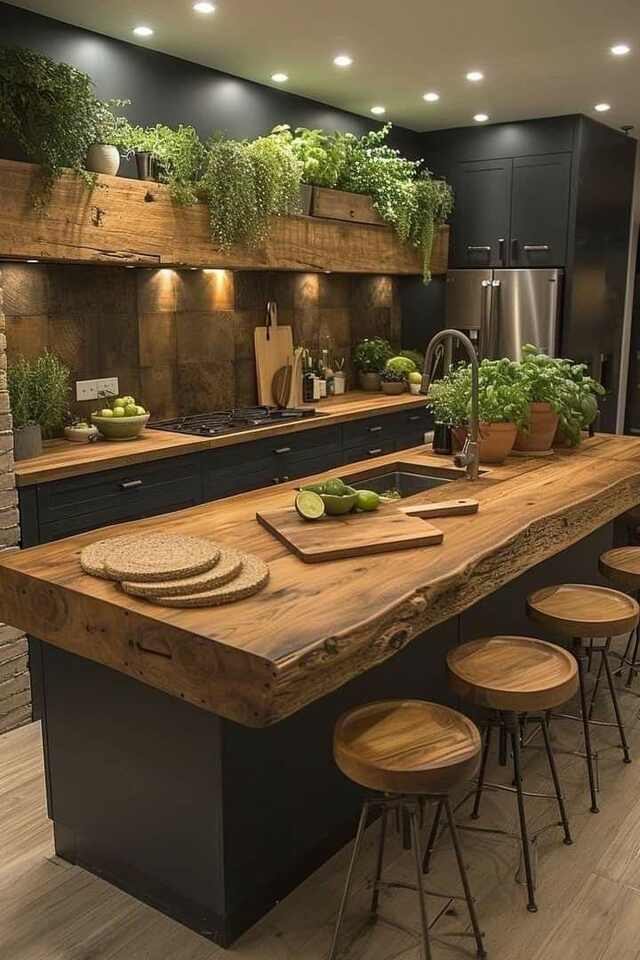 Wood Kitchen Island with seating