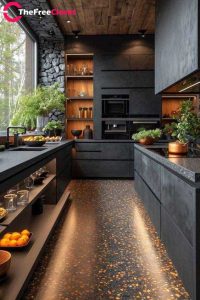 Black Kitchen in Open Air Space