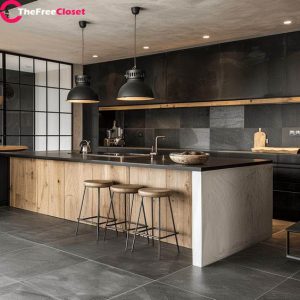 Industrial style black kitchen cabinets